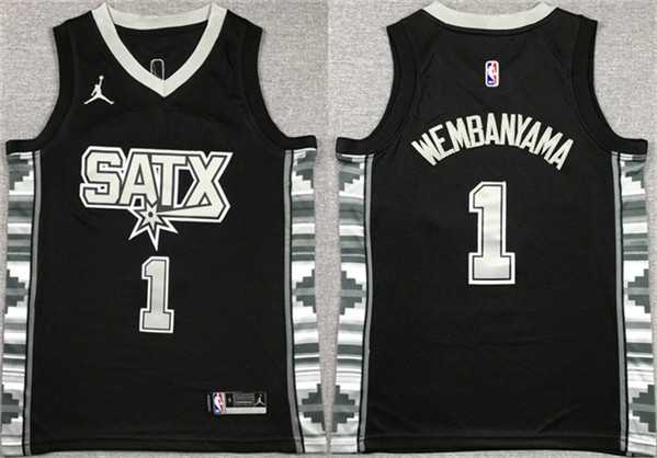 Mens San Antonio Spurs #1 Victor Wembanyama Black Statement Edition Stitched Jersey->->NBA Jersey